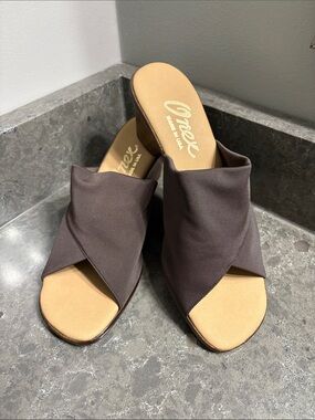 Onex Brown Crisscross Open-Toe Slide Sandals